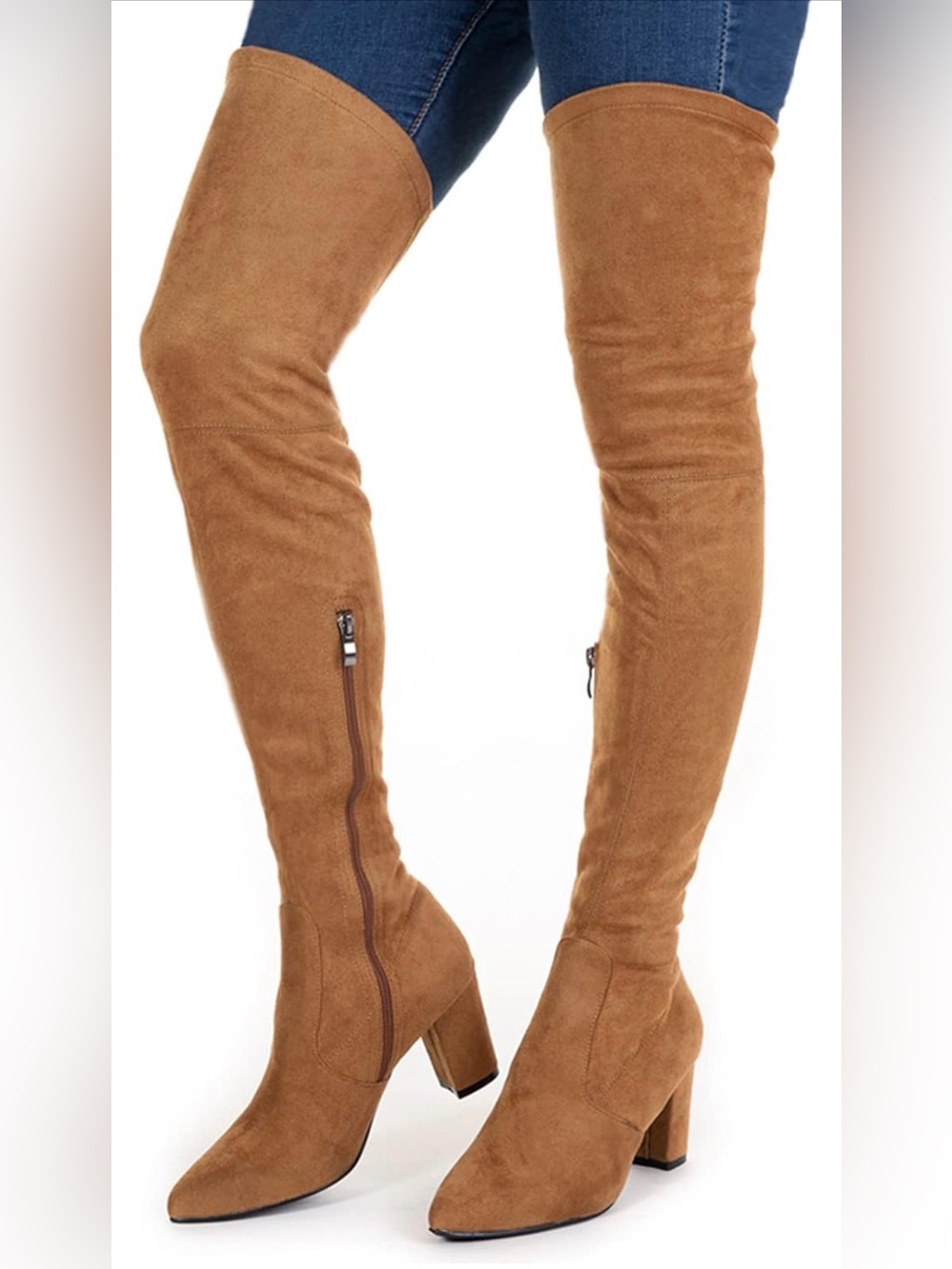 Tan “suede” over the knee boots - Picture 10 of 11